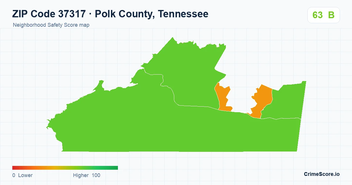 ZIP Code 37317 in Polk County, Tennessee neighborhood Safety Score map