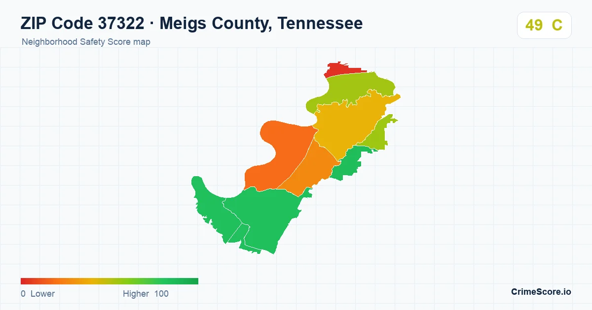 ZIP Code 37322 in Meigs County, Tennessee neighborhood Safety Score map
