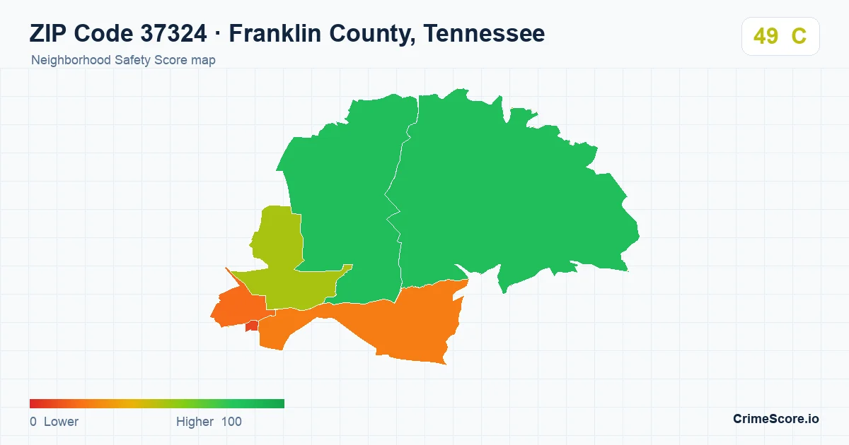 ZIP Code 37324 in Franklin County, Tennessee neighborhood Safety Score map