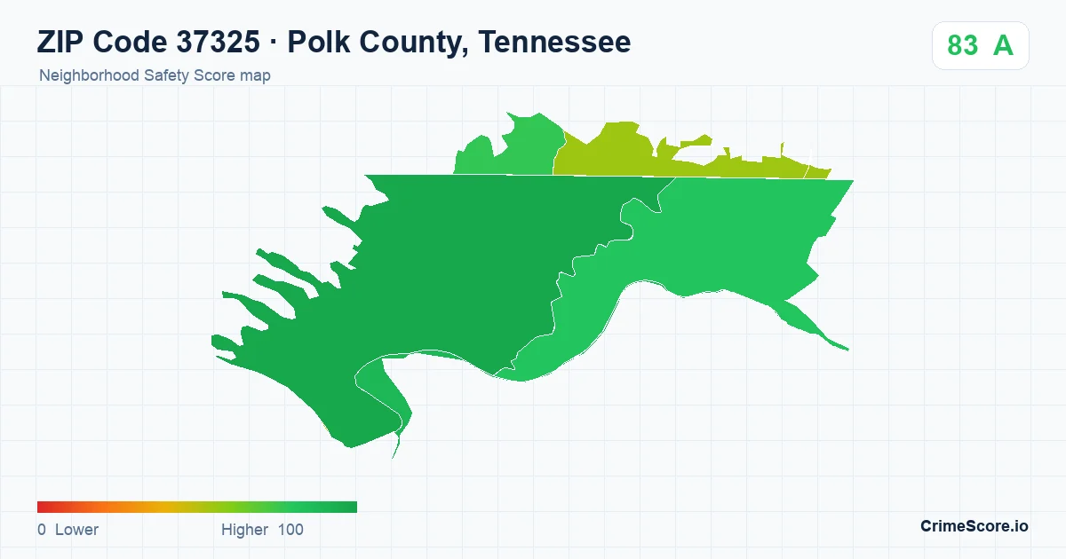 ZIP Code 37325 in Polk County, Tennessee neighborhood Safety Score map