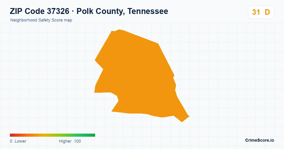 ZIP Code 37326 in Polk County, Tennessee neighborhood Safety Score map