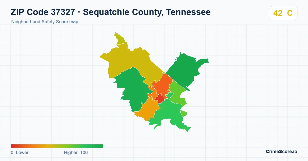 ZIP Code 37327 in Sequatchie County, Tennessee neighborhood Safety Score map