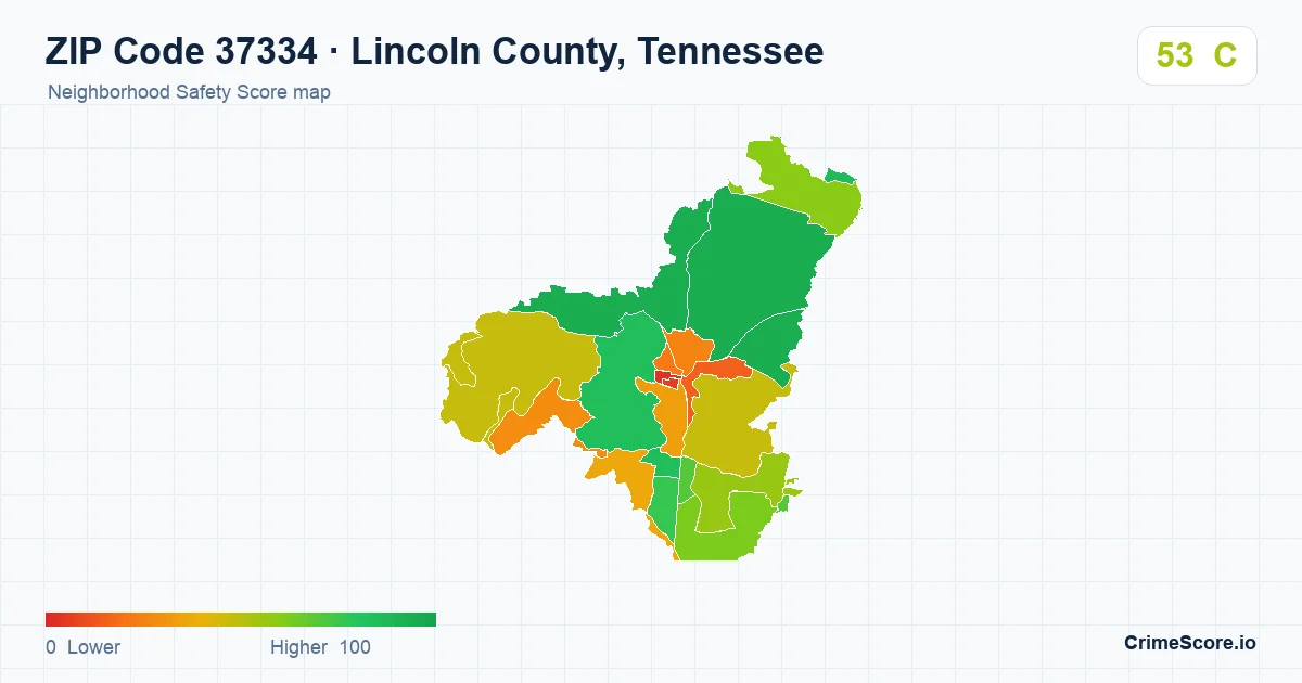 ZIP Code 37334 in Lincoln County, Tennessee neighborhood Safety Score map