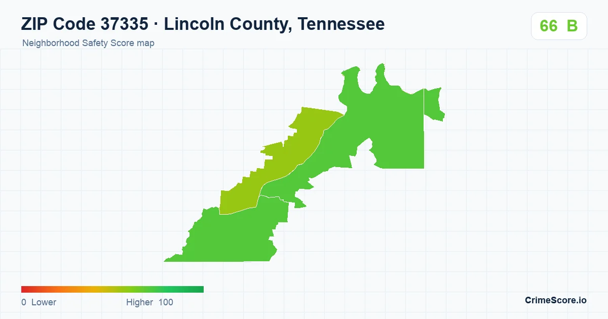ZIP Code 37335 in Lincoln County, Tennessee neighborhood Safety Score map