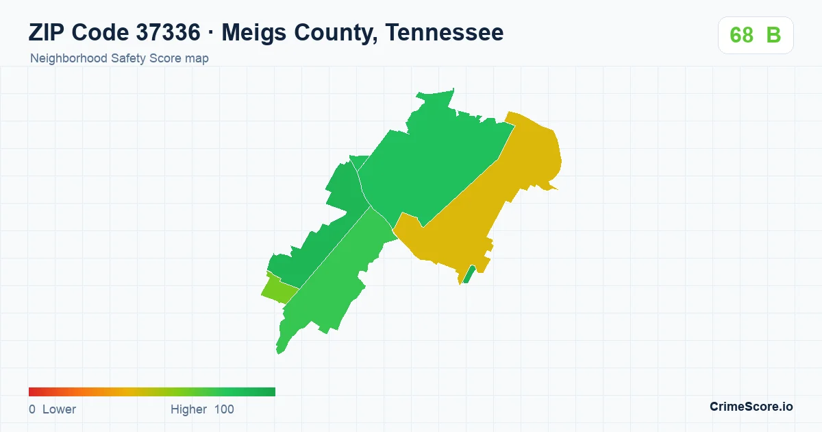 ZIP Code 37336 in Meigs County, Tennessee neighborhood Safety Score map