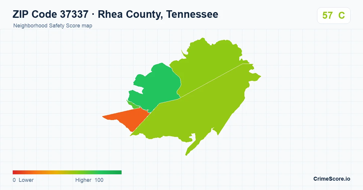 ZIP Code 37337 in Rhea County, Tennessee neighborhood Safety Score map