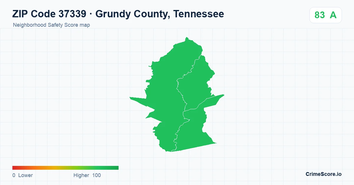 ZIP Code 37339 in Grundy County, Tennessee neighborhood Safety Score map