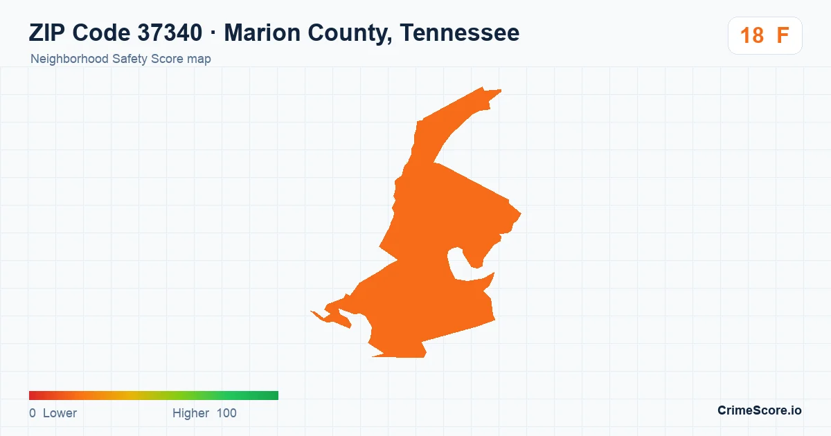ZIP Code 37340 in Marion County, Tennessee neighborhood Safety Score map
