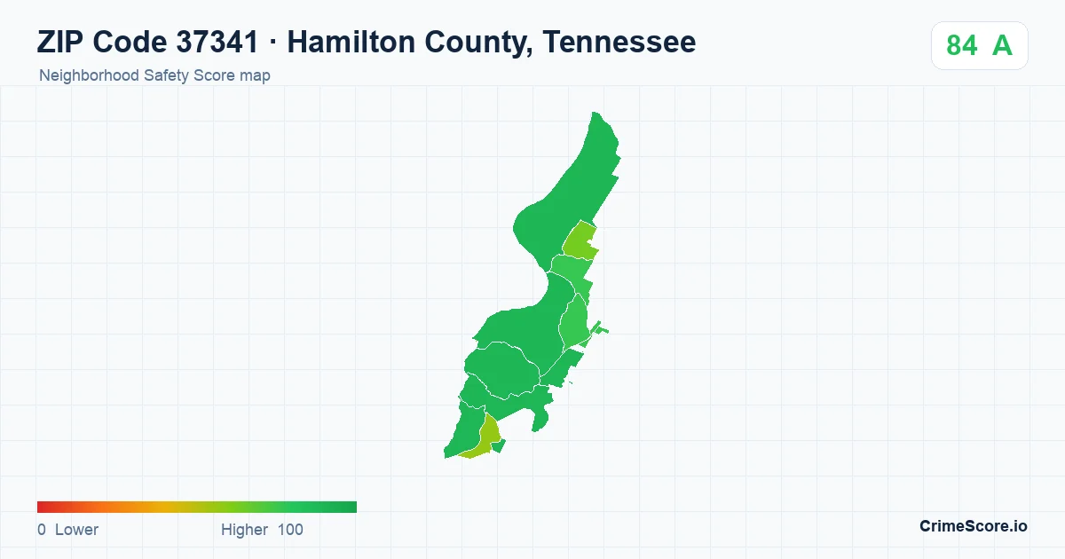 ZIP Code 37341 in Hamilton County, Tennessee neighborhood Safety Score map