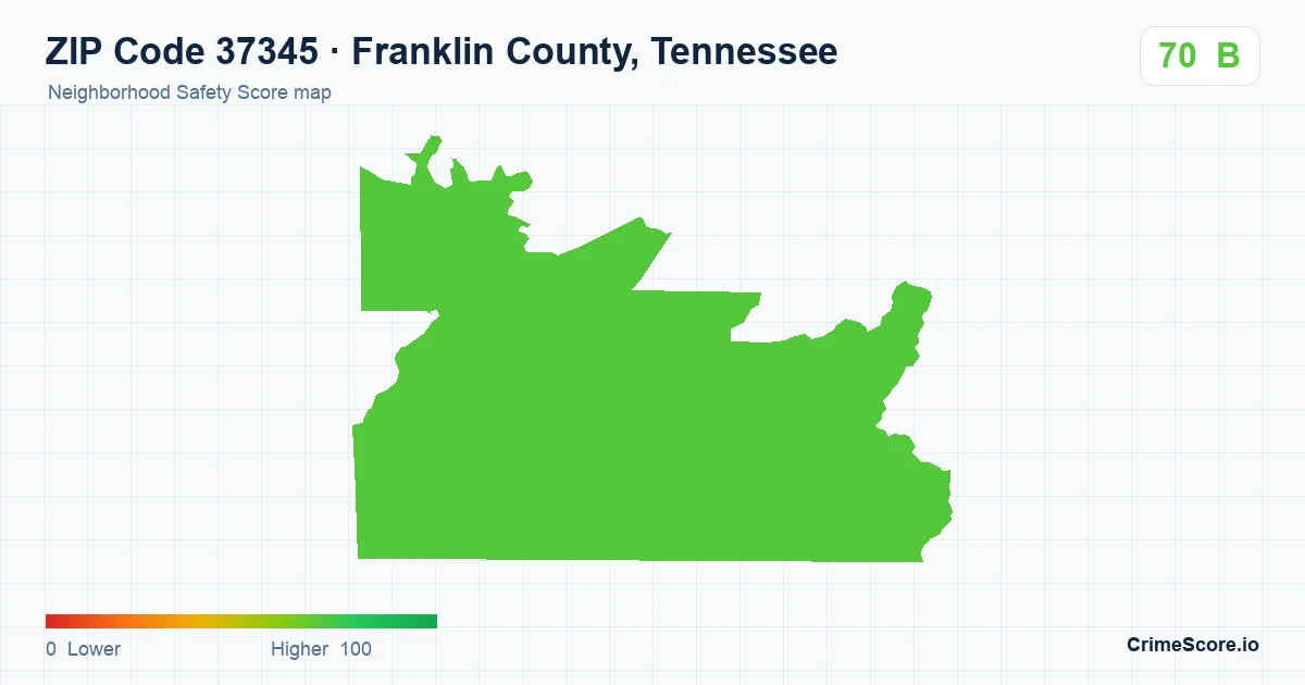 ZIP Code 37345 in Franklin County, Tennessee neighborhood Safety Score map