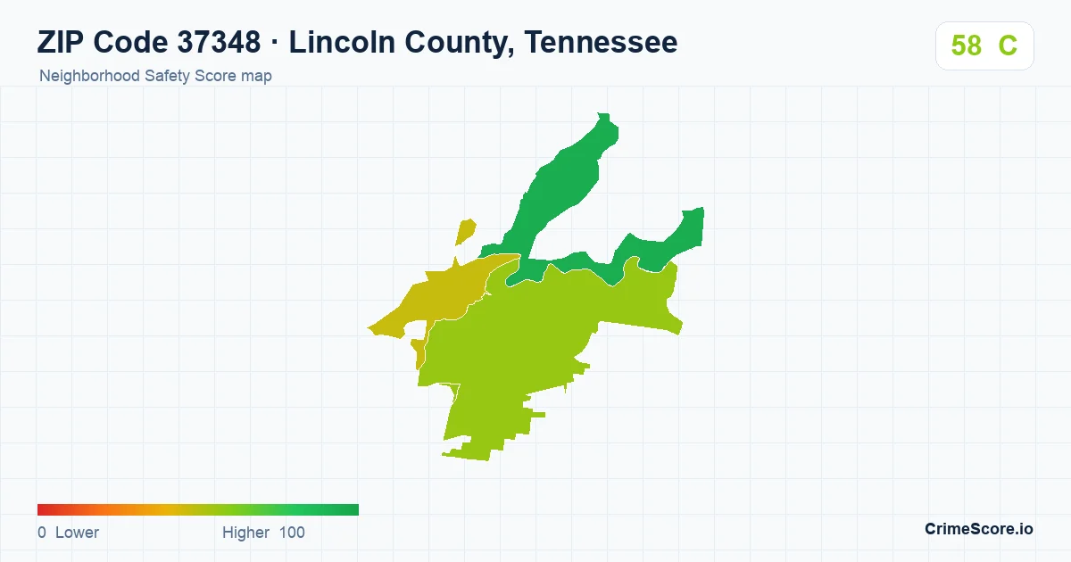 ZIP Code 37348 in Lincoln County, Tennessee neighborhood Safety Score map