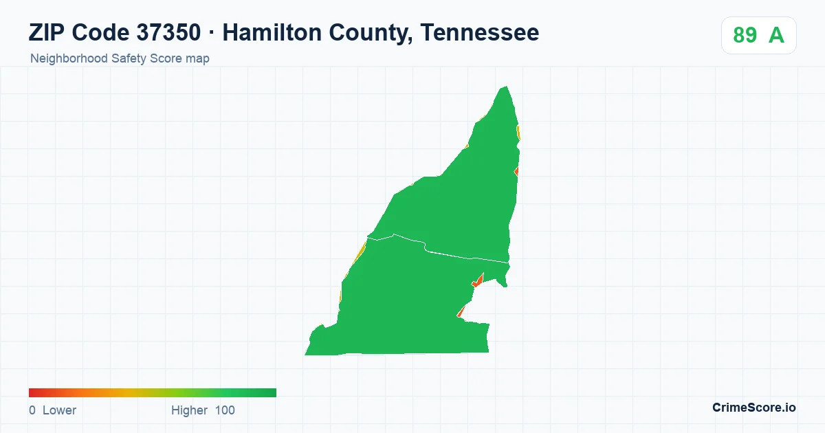 ZIP Code 37350 in Hamilton County, Tennessee neighborhood Safety Score map