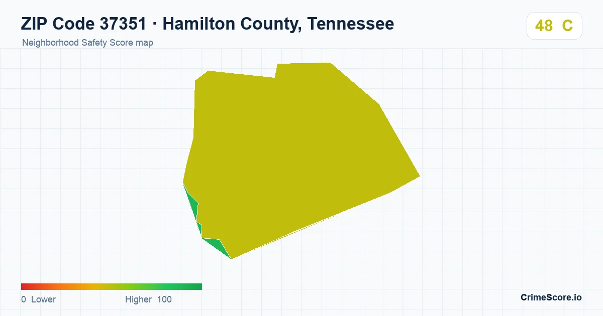 ZIP Code 37351 in Hamilton County, Tennessee neighborhood Safety Score map