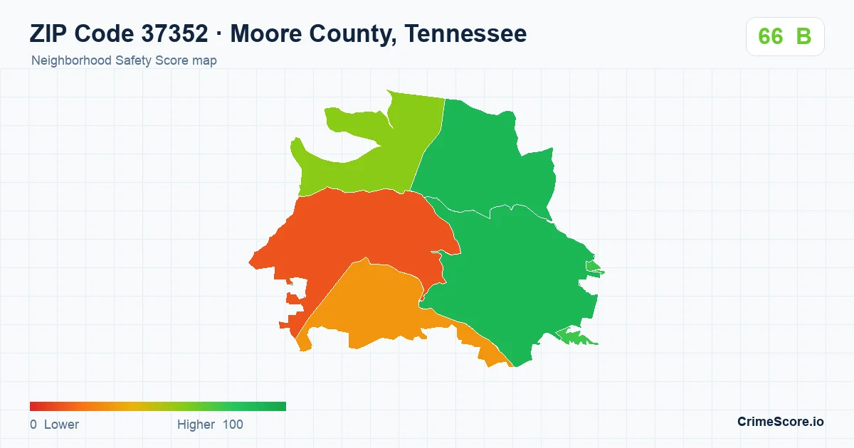 ZIP Code 37352 in Moore County, Tennessee neighborhood Safety Score map