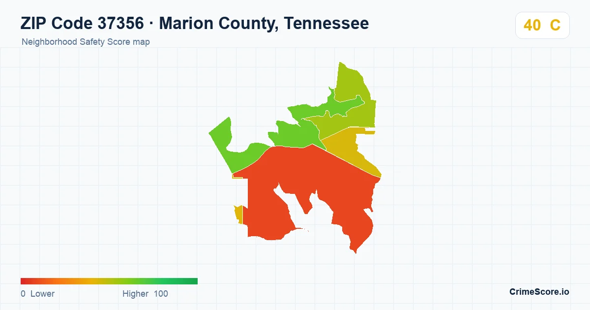 ZIP Code 37356 in Marion County, Tennessee neighborhood Safety Score map