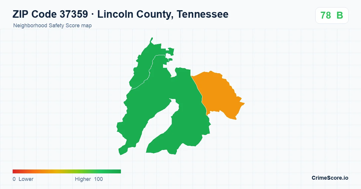 ZIP Code 37359 in Lincoln County, Tennessee neighborhood Safety Score map