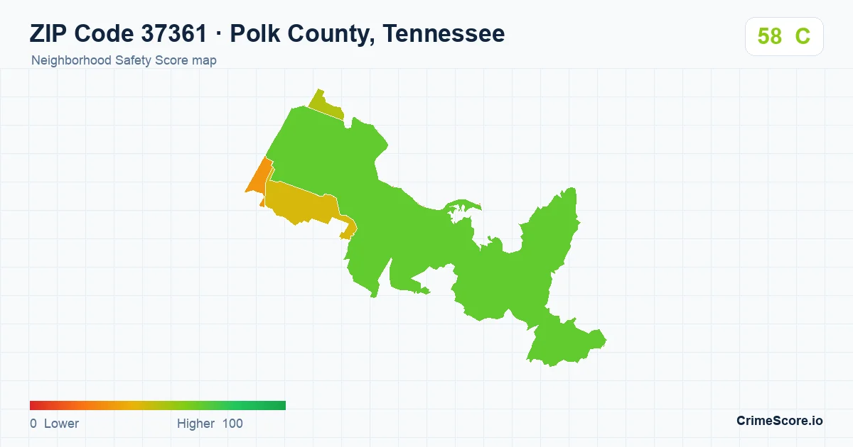 ZIP Code 37361 in Polk County, Tennessee neighborhood Safety Score map