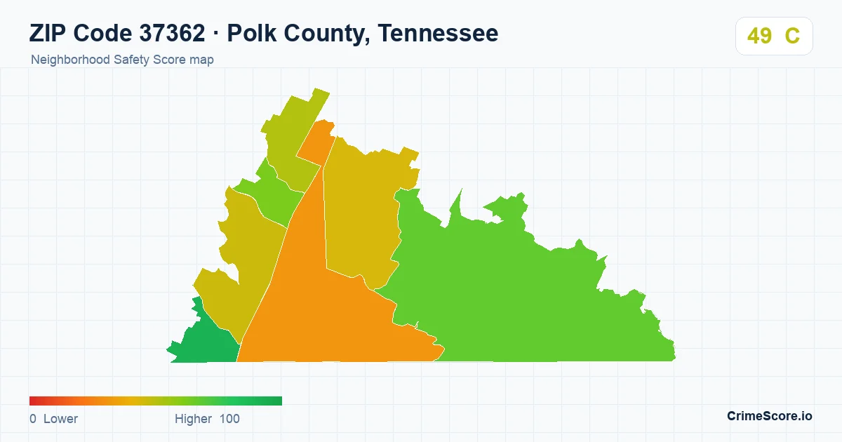 ZIP Code 37362 in Polk County, Tennessee neighborhood Safety Score map