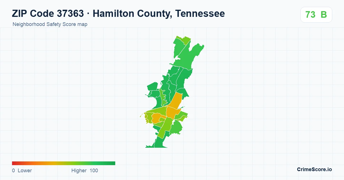ZIP Code 37363 in Hamilton County, Tennessee neighborhood Safety Score map