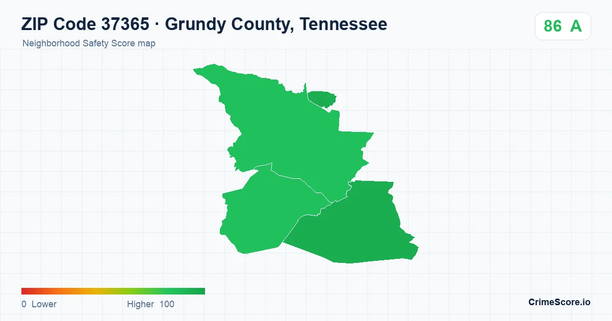 ZIP Code 37365 in Grundy County, Tennessee neighborhood Safety Score map