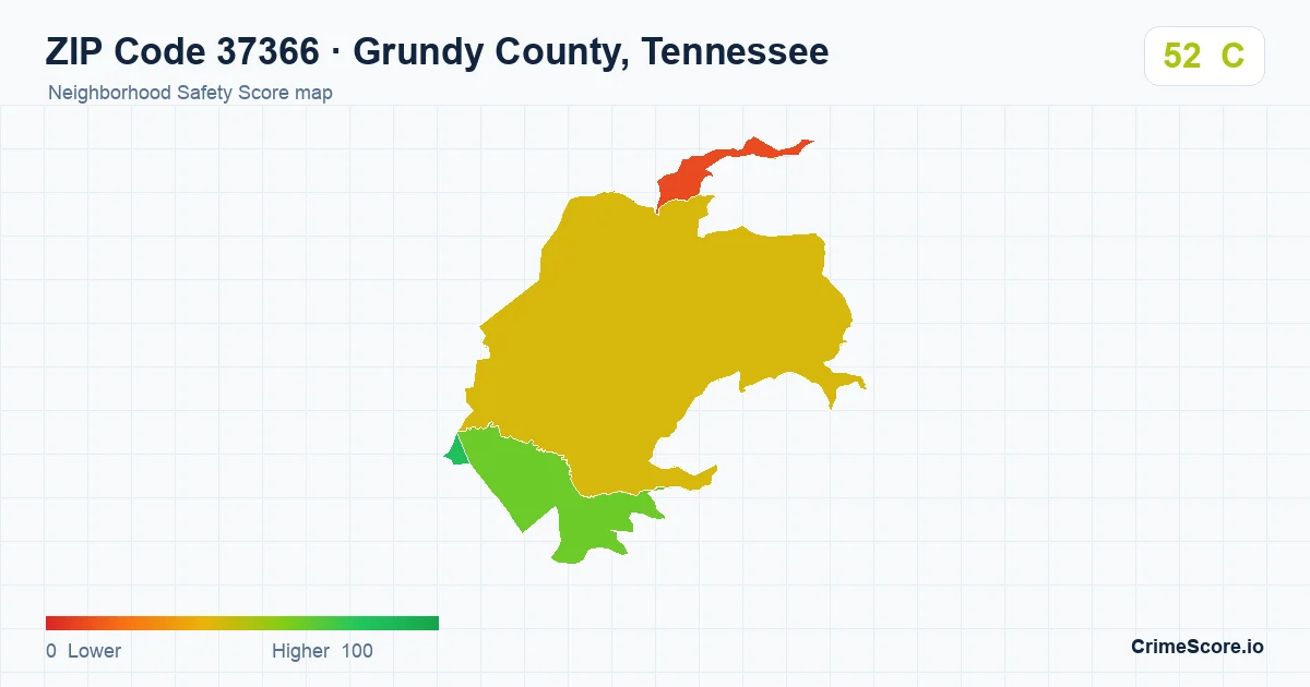 ZIP Code 37366 in Grundy County, Tennessee neighborhood Safety Score map