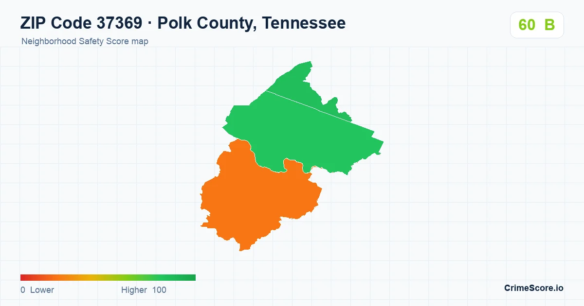 ZIP Code 37369 in Polk County, Tennessee neighborhood Safety Score map