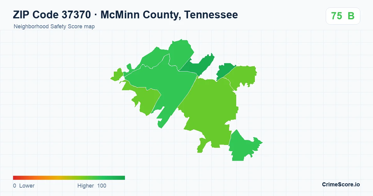 ZIP Code 37370 in McMinn County, Tennessee neighborhood Safety Score map