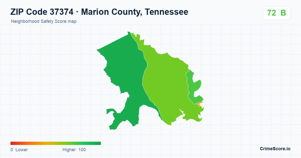 ZIP Code 37374 in Marion County, Tennessee neighborhood Safety Score map