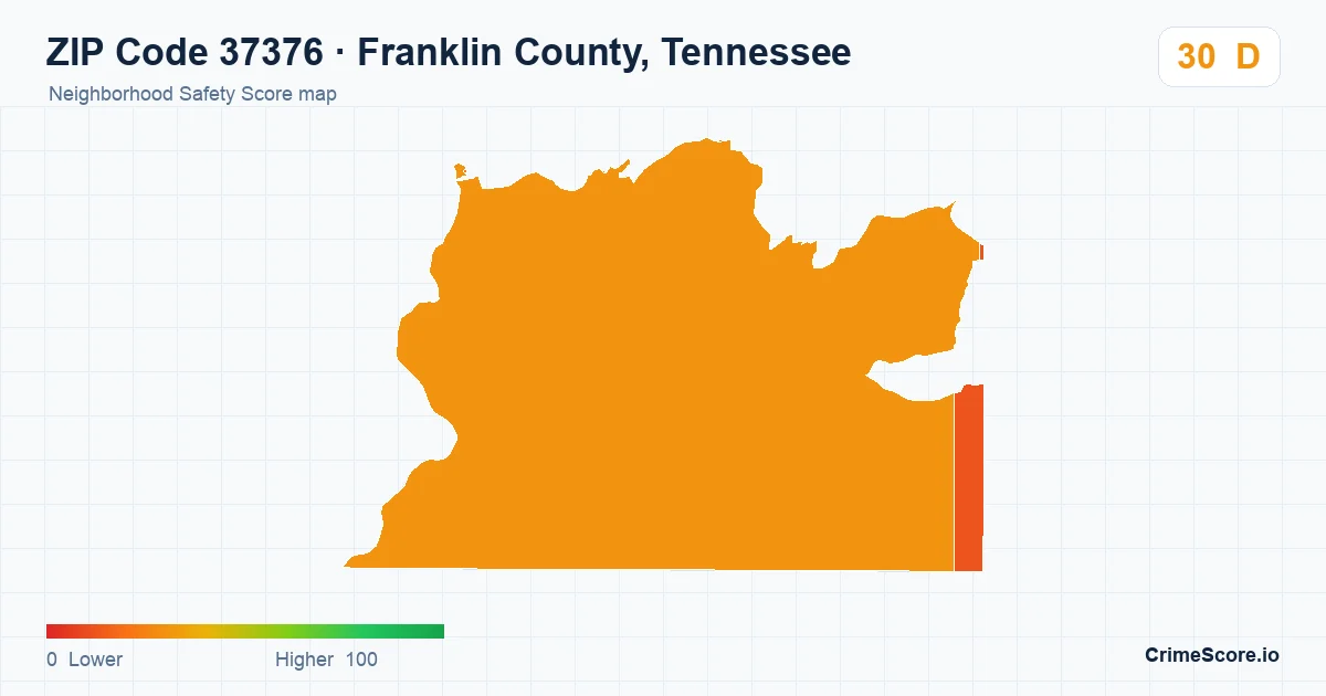 ZIP Code 37376 in Franklin County, Tennessee neighborhood Safety Score map