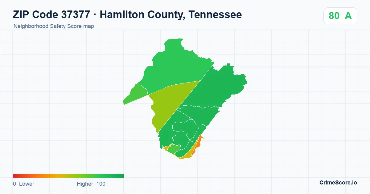 ZIP Code 37377 in Hamilton County, Tennessee neighborhood Safety Score map