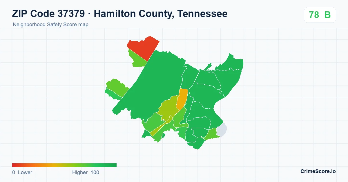 ZIP Code 37379 in Hamilton County, Tennessee neighborhood Safety Score map