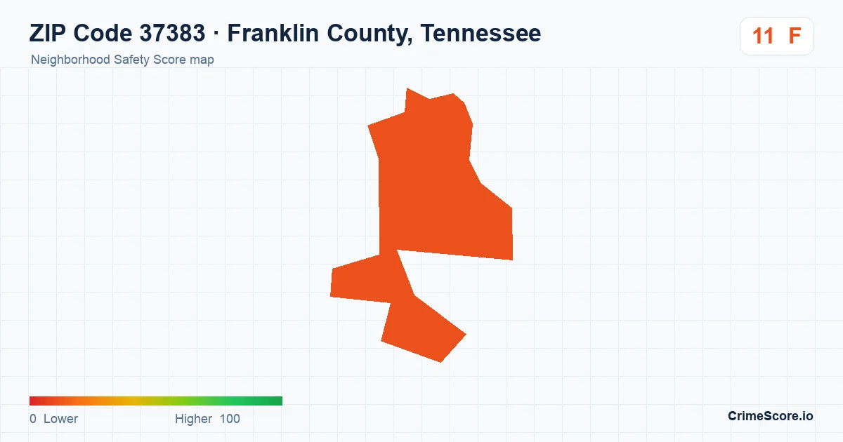 ZIP Code 37383 in Franklin County, Tennessee neighborhood Safety Score map