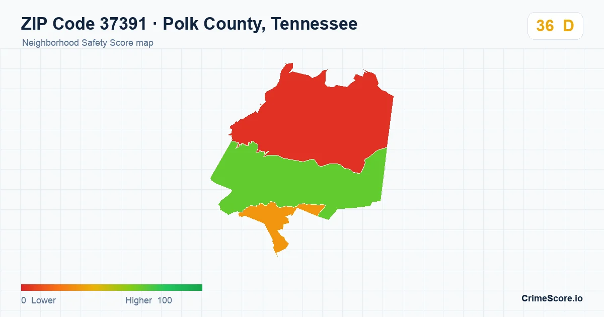 ZIP Code 37391 in Polk County, Tennessee neighborhood Safety Score map