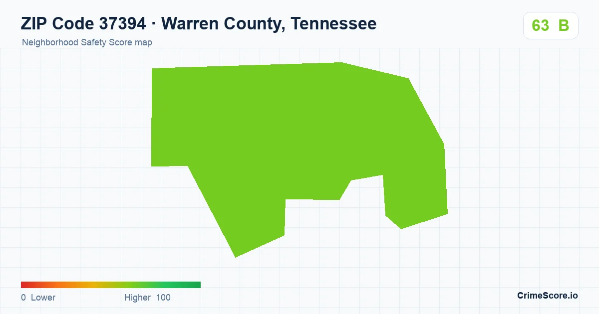 ZIP Code 37394 in Warren County, Tennessee neighborhood Safety Score map