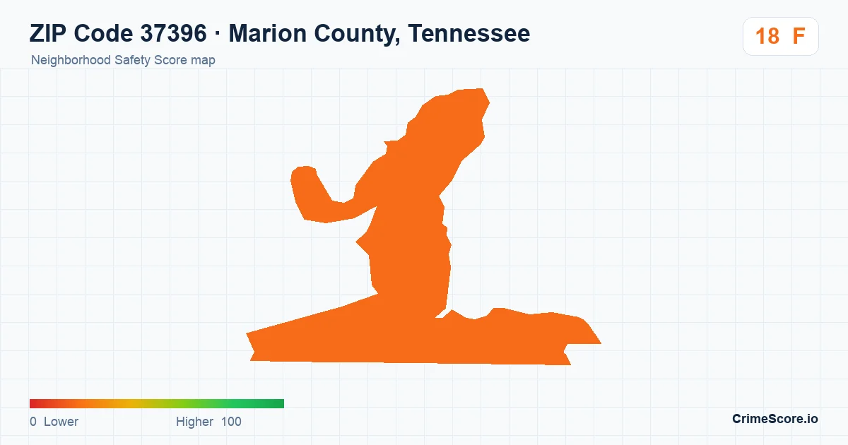 ZIP Code 37396 in Marion County, Tennessee neighborhood Safety Score map