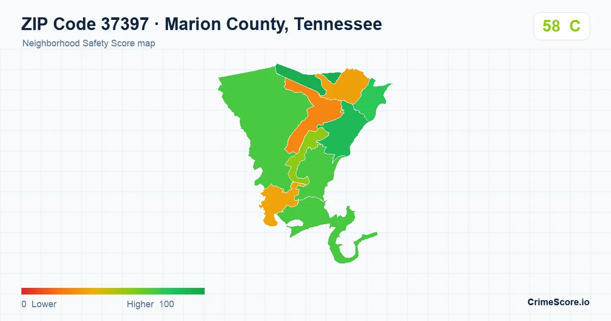 ZIP Code 37397 in Marion County, Tennessee neighborhood Safety Score map