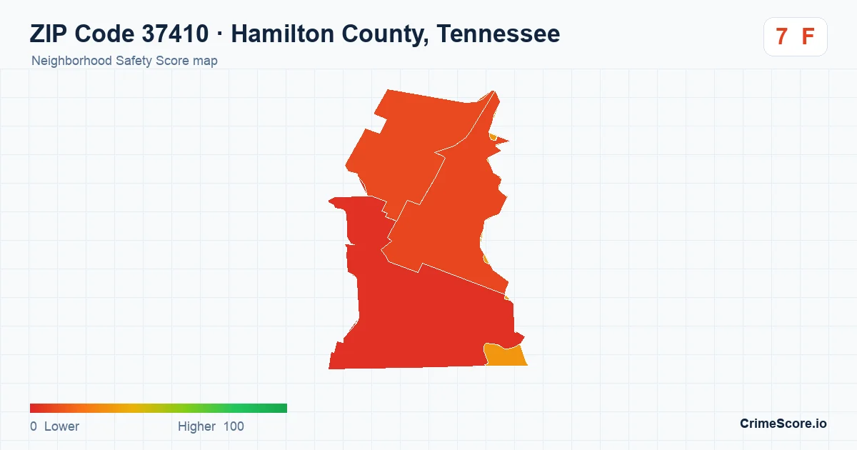 ZIP Code 37410 in Hamilton County, Tennessee neighborhood Safety Score map