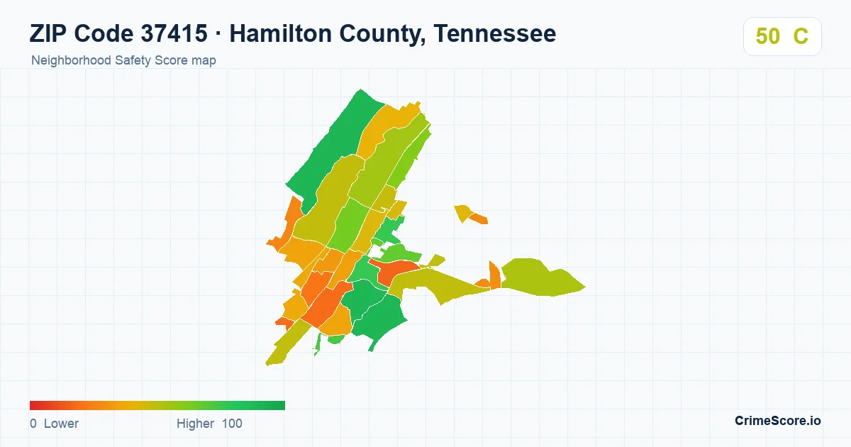 ZIP Code 37415 in Hamilton County, Tennessee neighborhood Safety Score map