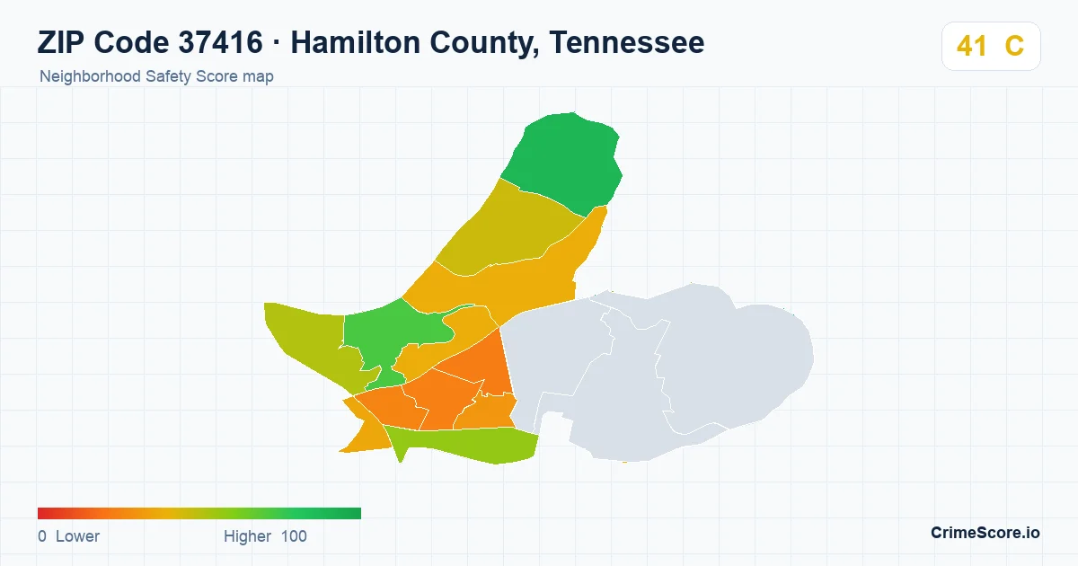 ZIP Code 37416 in Hamilton County, Tennessee neighborhood Safety Score map
