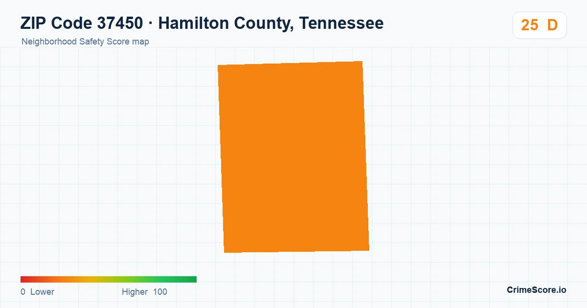 ZIP Code 37450 in Hamilton County, Tennessee neighborhood Safety Score map