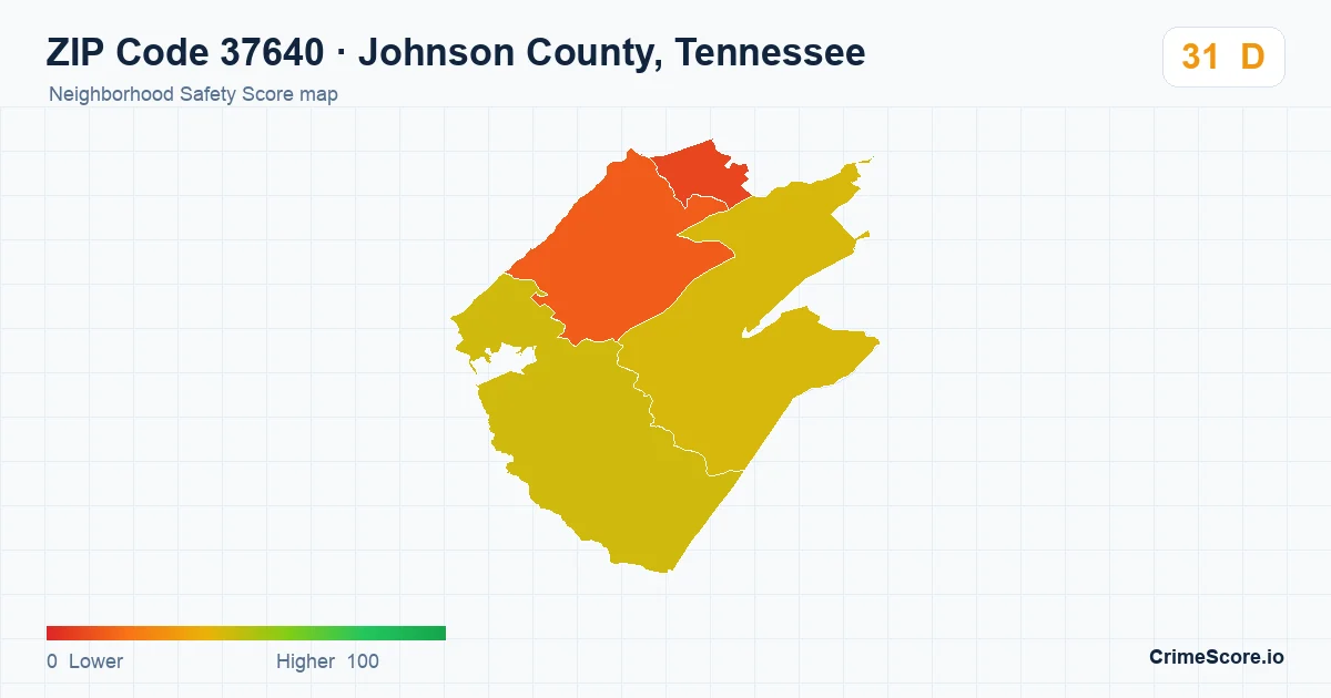 ZIP Code 37640 in Johnson County, Tennessee neighborhood Safety Score map