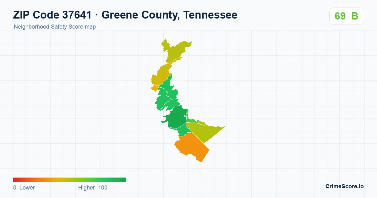 ZIP Code 37641 in Greene County, Tennessee neighborhood Safety Score map