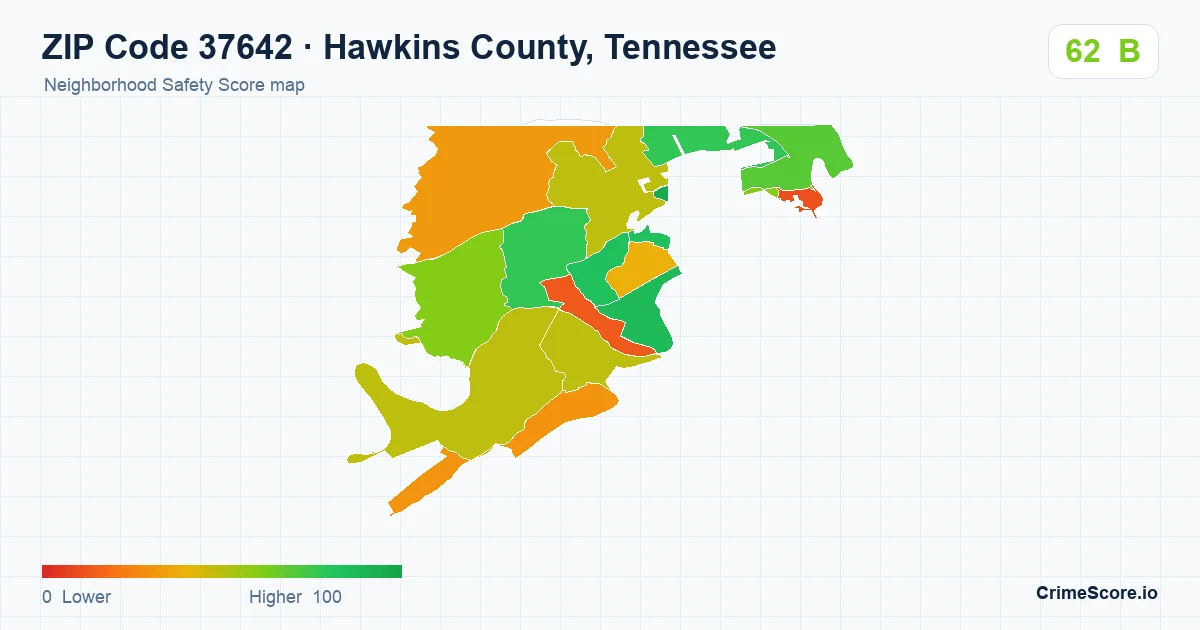ZIP Code 37642 in Hawkins County, Tennessee neighborhood Safety Score map