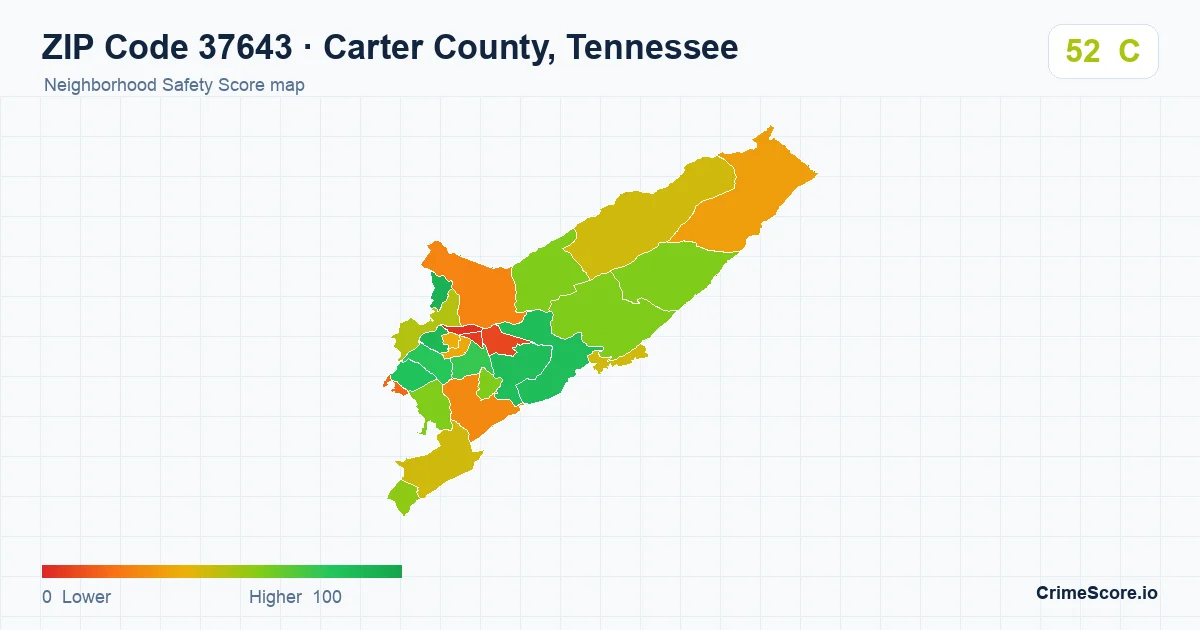 ZIP Code 37643 in Carter County, Tennessee neighborhood Safety Score map