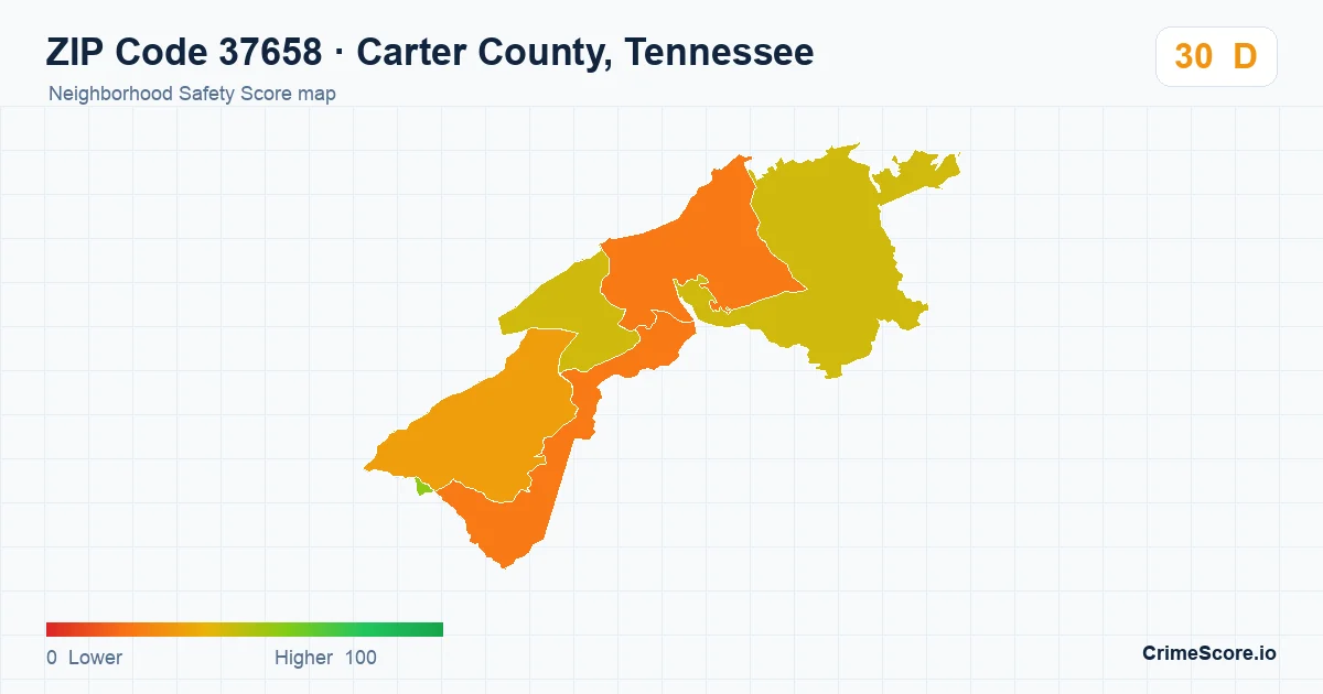 ZIP Code 37658 in Carter County, Tennessee neighborhood Safety Score map