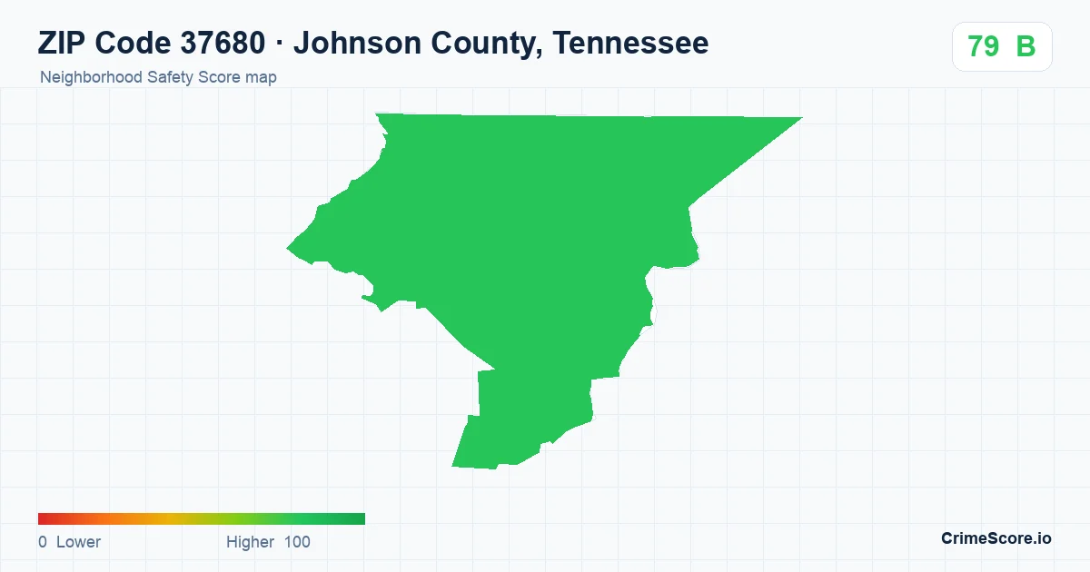 ZIP Code 37680 in Johnson County, Tennessee neighborhood Safety Score map