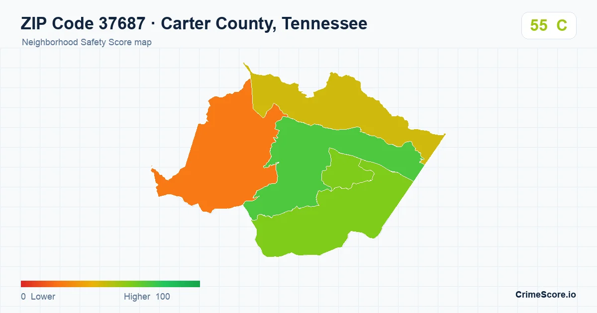 ZIP Code 37687 in Carter County, Tennessee neighborhood Safety Score map