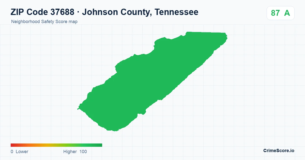 ZIP Code 37688 in Johnson County, Tennessee neighborhood Safety Score map
