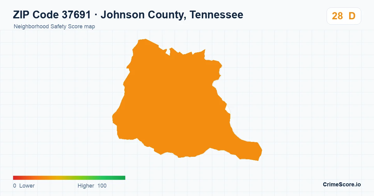 ZIP Code 37691 in Johnson County, Tennessee neighborhood Safety Score map