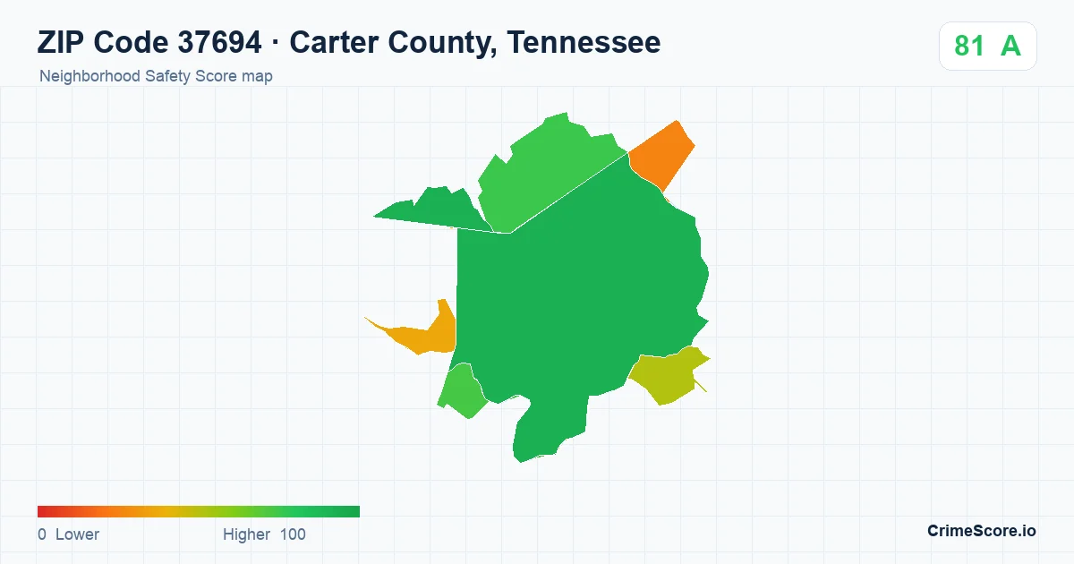 ZIP Code 37694 in Carter County, Tennessee neighborhood Safety Score map